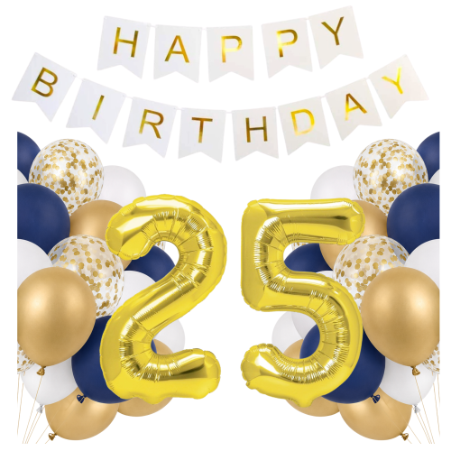 Zestaw balonów na 25 urodziny cyfry złote 100cm Girlanda Happy Birthday hel.png