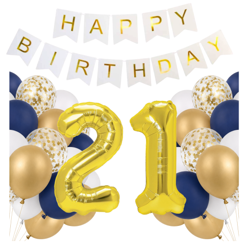 Zestaw balonów na 21 urodziny cyfry złote 100cm Girlanda Happy Birthday hel.png