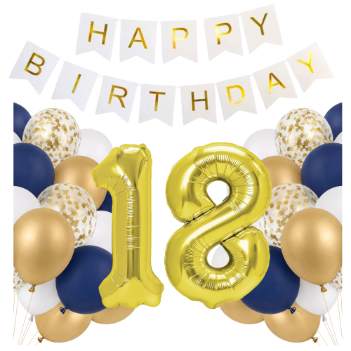 Zestaw balonów na 18 urodziny cyfry złote 100cm Girlanda Happy Birthday hel.png