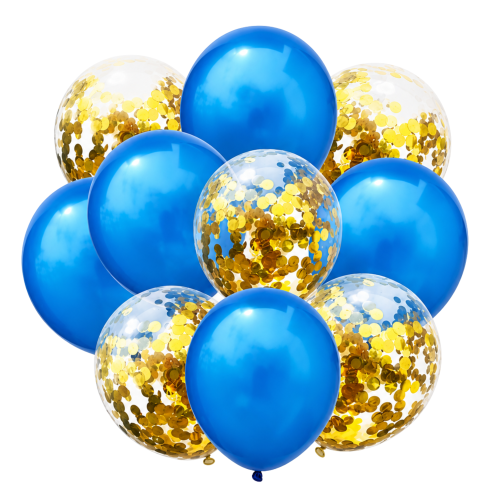 Balony niebieskie z konfetti 10 sztuk 30cm Urodziny Chłopca zestaw balonów.png