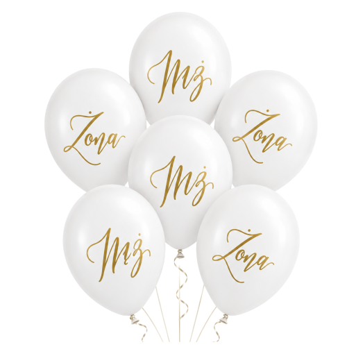 Balony mąż żona 6 sztuk 30cm MOCNE na ślub Wesele Rocznicę Ślubu białe hel.png