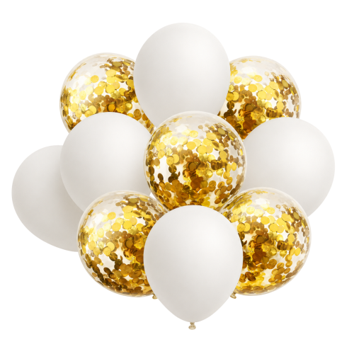 Balony białe z konfetti Komunia Święta 10 sztuk Chrzest zestaw balonów HEL.png