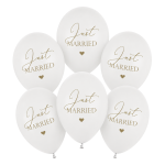 Balony lateksowe białe z nadrukiem Just Married 12 cali 6 szt