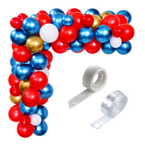 Girlanda balonowa chromowane niebieski złoty zestaw Urodziny taśma kropki.png
