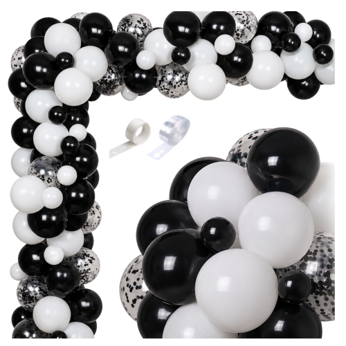 Girlanda balonowa czarno biała Halloween Wednesday Addams balony.png