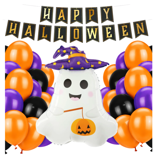 Zestaw balonów z Duchem Girlanda Happy Halloween czarna Balony DUCH.png