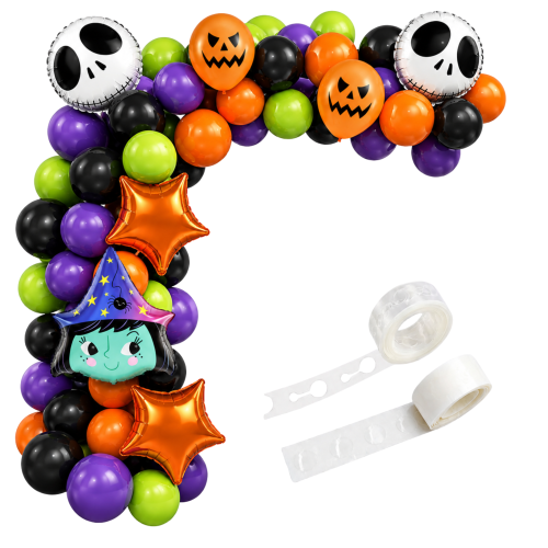Girlanda balonowa Halloween fioletowo pomarańczowa Czarownica.png