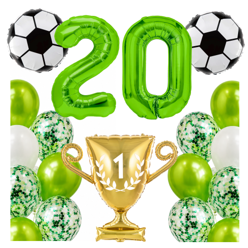 Zestaw dla piłkarza Urodziny cyfry zielone 20 100cm football piłki PUCHAR .png