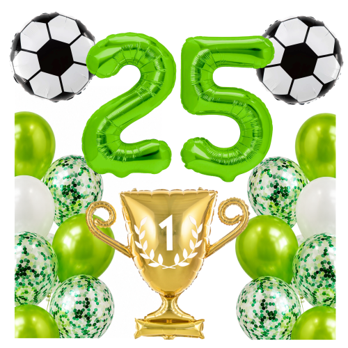Zestaw dla piłkarza Urodziny cyfry zielone 25 100cm football piłki PUCHAR.png