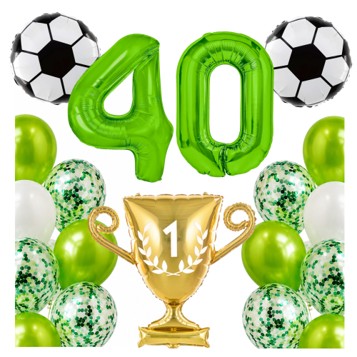 Zestaw dla piłkarza Urodziny cyfry zielone 40 100cm football piłki PUCHAR.png