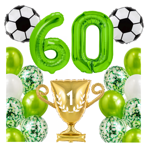 Zestaw dla piłkarza Urodziny cyfry zielone 60 100cm football piłki PUCHAR.png