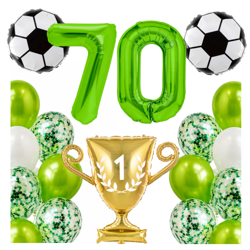 Zestaw dla piłkarza Urodziny cyfry zielone 70 100cm football piłki PUCHAR.png