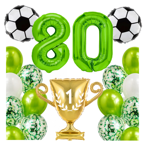 Zestaw dla piłkarza Urodziny cyfry zielone 80 100cm football piłki PUCHAR.png