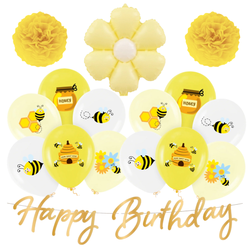 Zestaw balonów PSZCZÓŁKI urodziny Pszczelarza Baner Happy Birthday pszczoła.png