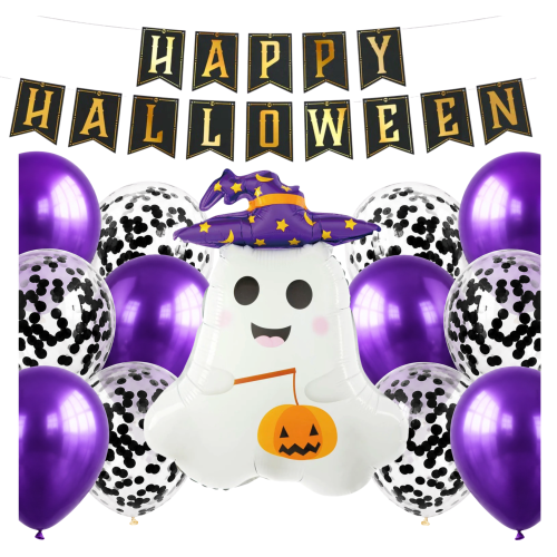 Zestaw balonów z Duchem Baner Happy Halloween Girlanda papierowa.png