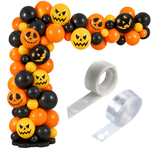 Girlanda balonowa na Halloween pomarańczowo czarna STRACHY dynie dekoracje.png