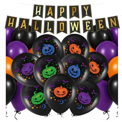 Zestaw na Halloween Dynie kolorowe Baner Girlanda papierowa dekoracje.png