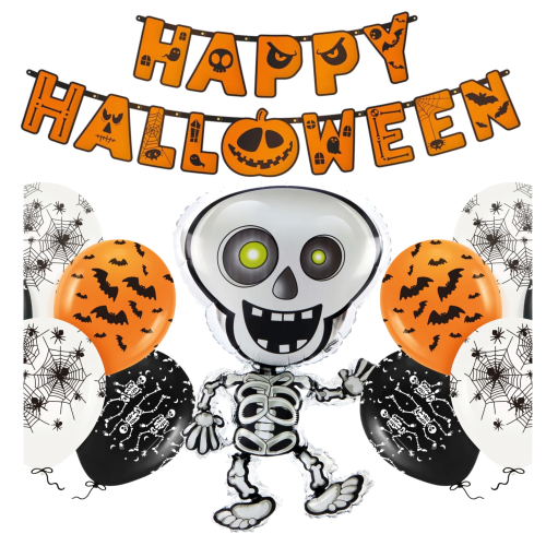 Balony na Halloween Szkieletor Nietoperze Pająk Girlanda Baner DEKORACJE.png