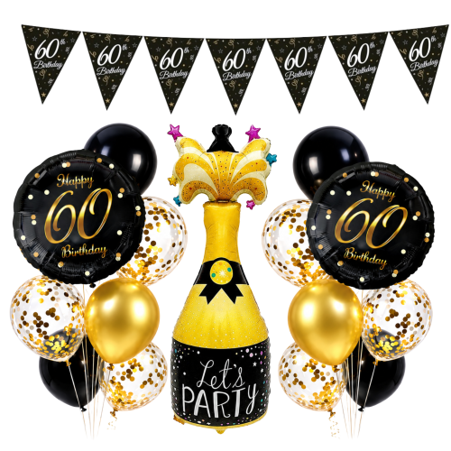Balony 60 Urodziny 60tka Złoto czarny zestaw Baner Happy Birthday SZAMPAN.png