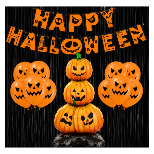 Zestaw na Halloween Balon Stojący Dynie Kurtyna Foliowa Baner.png