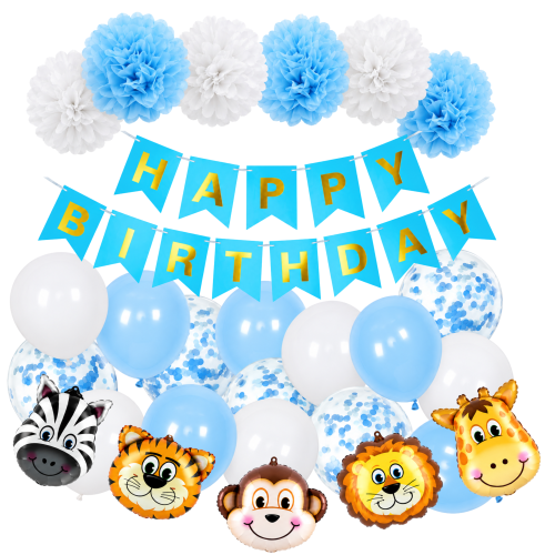 Zestaw balonów Safari ZOO zwierzątka balony urodziny Baner Happy Birthday.png