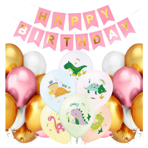 Balony Dinozaur Urodziny Dziewczynki Stegozaur Baner Happy Birthday DINO.png