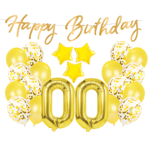 Balony urodzinowe dowolne cyfry 0-99 złote 70cm Baner Happy Birthday gwiazdy
