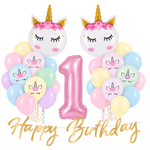 Zestaw Balonów Jednorożec ROCZEK URODZINY Baner Girlanda Happy Birthday.png