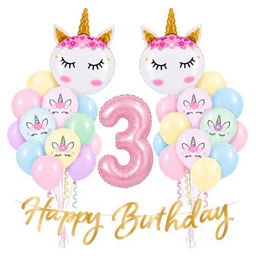 Zestaw Balonów Jednorożec URODZINY 0-9 Baner Girlanda Happy Birthday cyfra