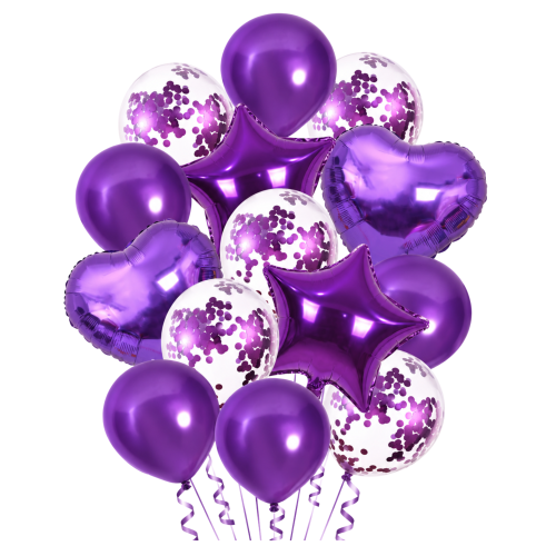 BALONY fioletowe 18stka PREZENT bukiet na HEL zestaw serca metaliczne