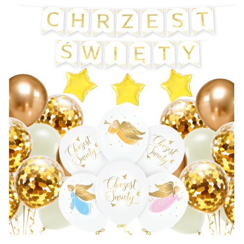 Zestaw Balonów Na Chrzest Święty Chrzciny Beżowe Baner Balony Biało złote