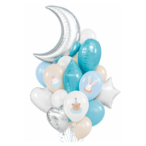 Balony Błękitne Powitanie w Domu Witaj Chłopiec Chłopczyk Baby Boy Księżyc