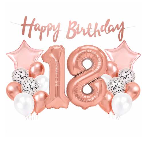 Balony na urodziny rose gold Cyfry 100cm 0-99 Baner Happy Birthday Gwiazdy