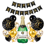 Balony 18 Urodziny 18stka Złoto czarny zestaw Baner Happy Birthday SZAMPAN