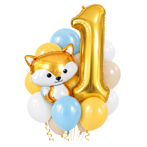 Zestaw balonów LIS z cyfrą 1 leśne urodziny jesienne Balony ROCZEK hel.png