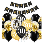 Balony na 30 urodziny baner Happy Birthday czarny 30stkę Zestaw balonów