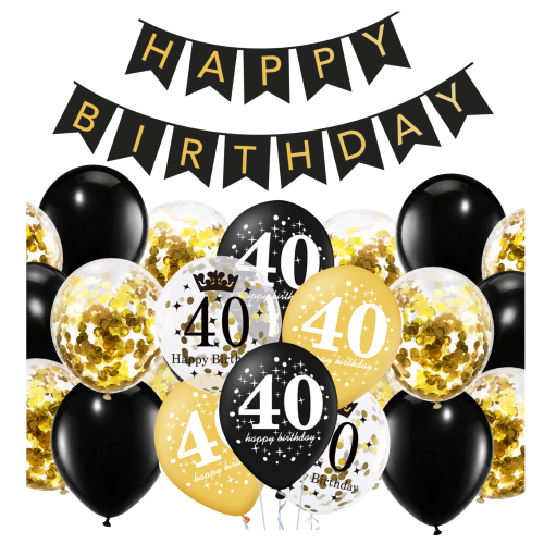Balony na 40 urodziny Baner Happy Birthday 40stka zestaw balonów