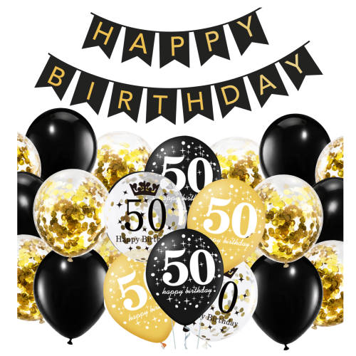 Balony na 50 urodziny Baner Happy Birthday Zestaw balonów urodzinowych.png