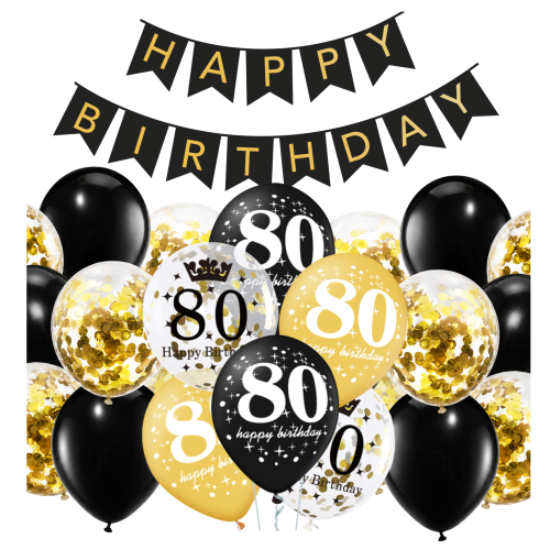 Balony na 80 urodziny Baner Happy Birthday Zestaw balonów urodzinowych