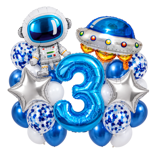 Balony na urodziny chłopca CYFRA DOWOLNA 0-9 100cm Kosmos Astronauta UFO