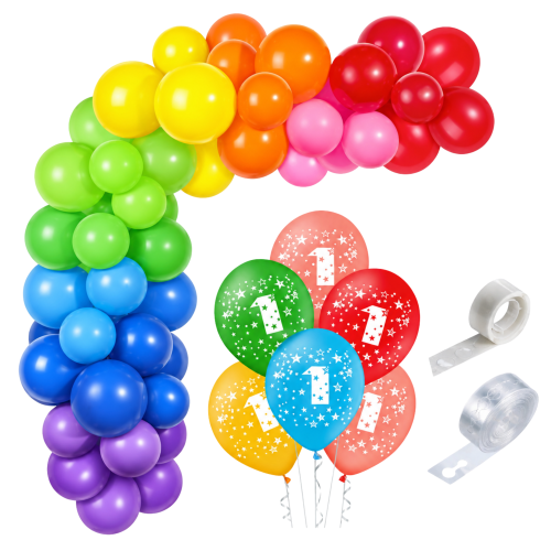 Girlanda balonowa Roczek kolorowa balony z nadrukiem urodziny taśma kropki