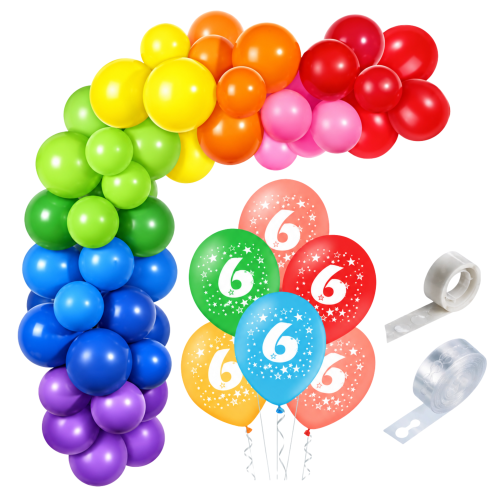 Girlanda balonowa 6 urodziny kolorowa balony z nadrukiem urodziny taśma .png