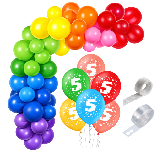 Girlanda balonowa 5 urodziny kolorowa balony z nadrukiem urodziny taśma.png