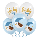 Balony lateksowe Baby Boy 5 sztuk Błękitne Powitanie w Domu Witaj Chłopiec Chłopczyk księżyc