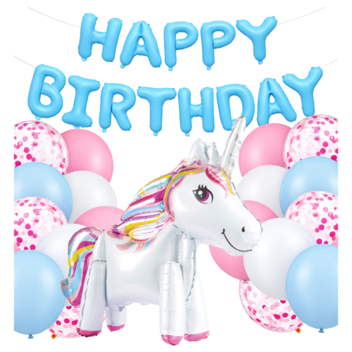 Zestaw balonów Urodziny Dziewczynki Jednorożec Balony napis Happy Birthday