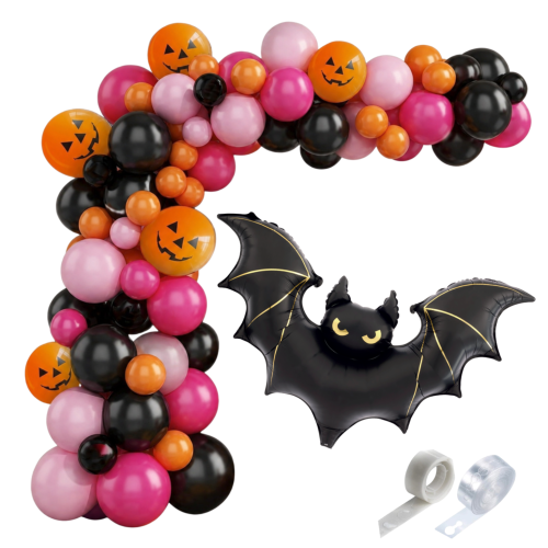 Girlanda balonowa Halloween Babski balony fuksja NIETOPERZ taśma kropki