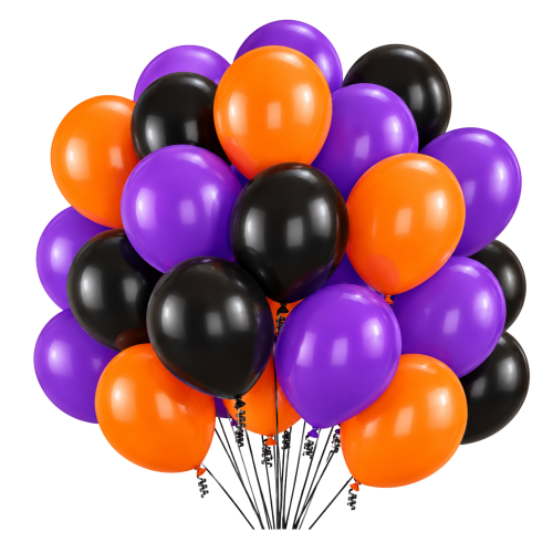 Zestaw balonów fioletowe czarne pomarańczowe Urodziny Halloween Hel 24 szt.png
