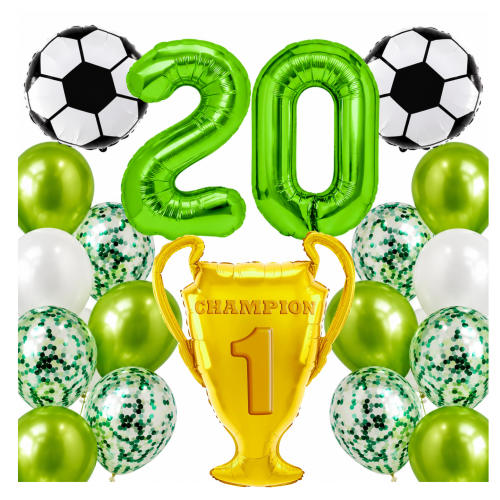 Zestaw dla piłkarza Urodziny cyfry zielone 20 100cm football piłki PUCHAR.png