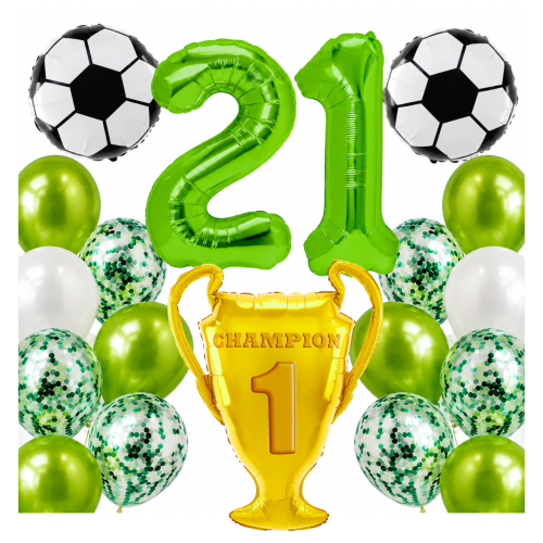 Zestaw dla piłkarza Urodziny cyfry zielone 21 100cm football piłki PUCHAR