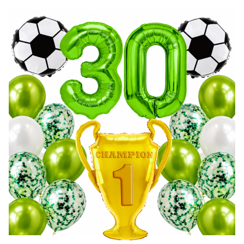 Zestaw dla piłkarza Urodziny cyfry zielone 30 100cm football piłki PUCHAR.png